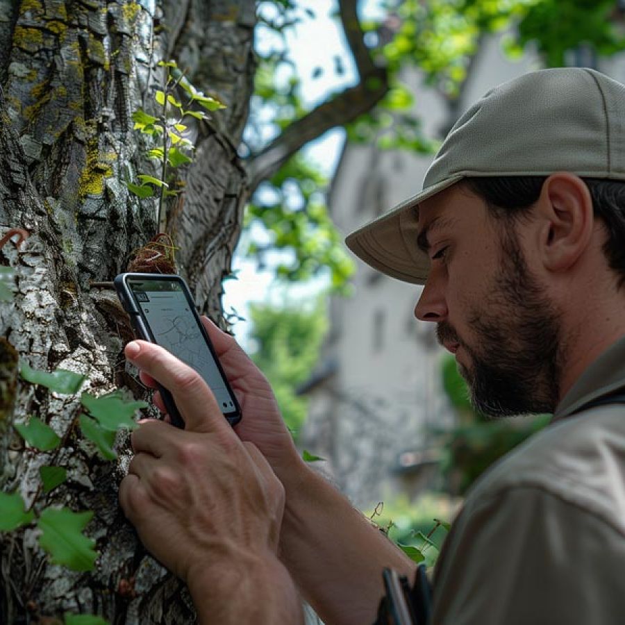 CartoFalco : Signaler sur le terrain, que l’arbre proche de l‘église est malade et qu’il risque d’infecter ceux à proximité